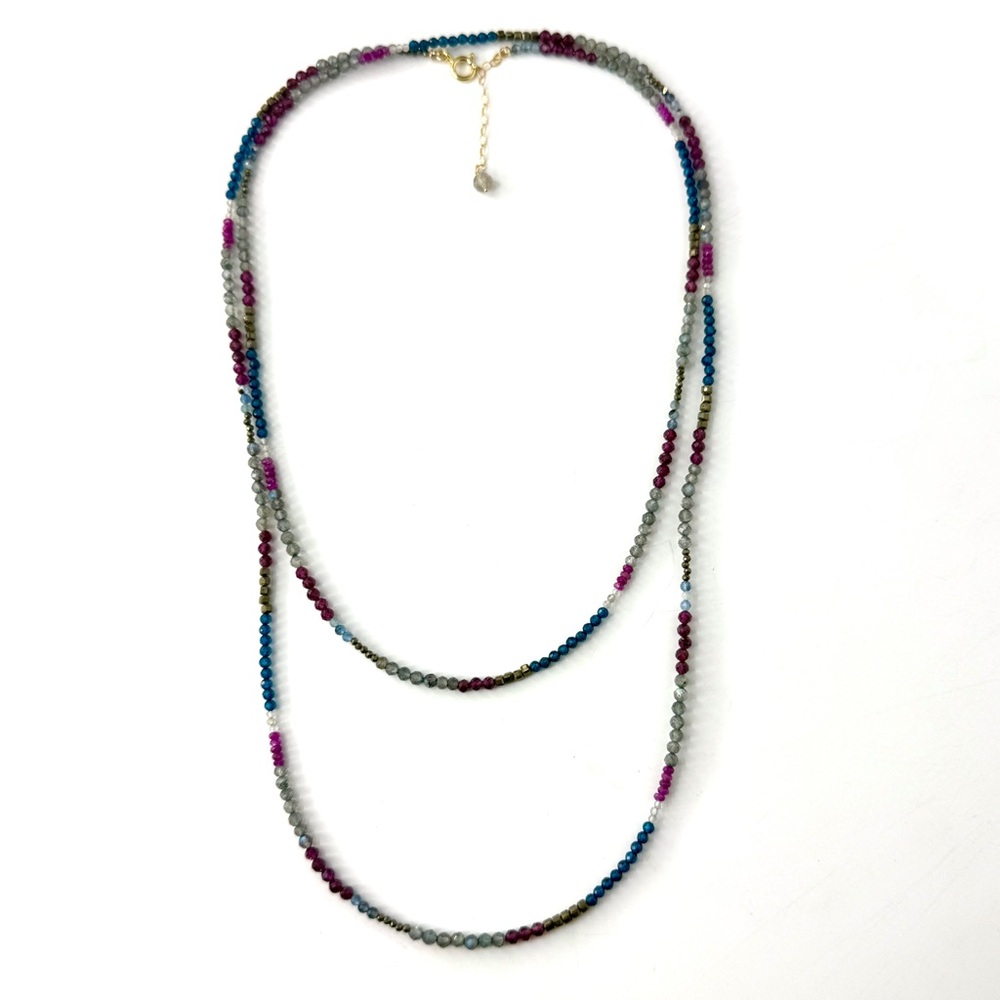 Long Muli Colored Gemstone Beaded Necklace, Wrap Mixed Gemstone Necklace
